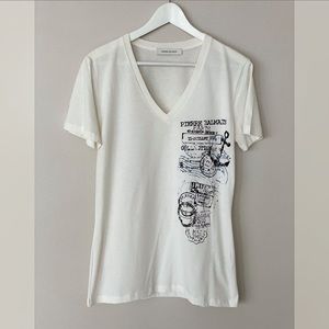 Balmain V Neck Stamp Print Tee Shirt
